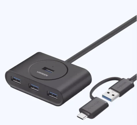 Hub Usb-a Y C 3.0 4 En 1 Con Conector Usb-c Y Usb-a 4 Puertos Usb-a 3.0 (5gbps) Cable De 25cm Indicador Led