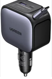 Cargador De Coche Ugreen Nexode De 145 W Con Cable Retráctil, 2 Puertos Usb Tipo C + Usb – Ec604